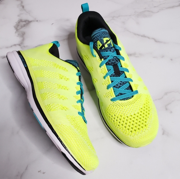 APL Mens Techloom Pro Sneakers Size 9.5 Neon Yellow Energy Black Aqua - Picture 1 of 6